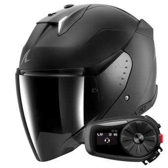 Open Face Shark Skwal i3 Jet Dark Shadow Mat KMA + Kit Bluetooth 5S Solo