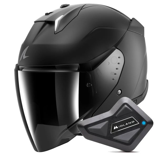 Open Face Shark Skwal i3 Jet Dark Shadow Mat KMA + Kit Bluetooth BT Mini