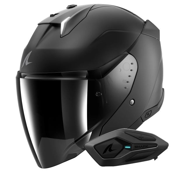 Open Face Shark Skwal i3 Jet Dark Shadow Mat KMA + Kit Bluetooth Sena for Shark