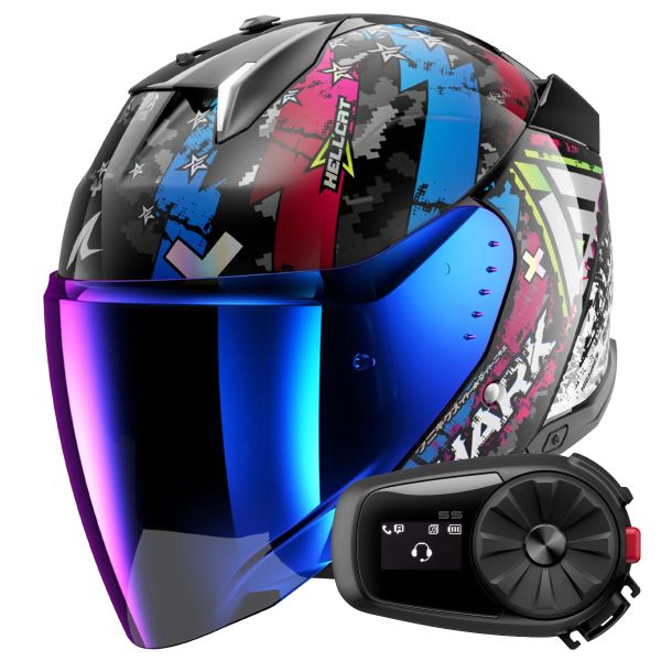 Open Face Shark Skwal i3 Jet Hellcat KUB + Kit Bluetooth 5S Solo