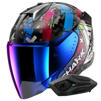 Open Face Shark Skwal i3 Jet Hellcat KUB + Kit Bluetooth Sena for Shark