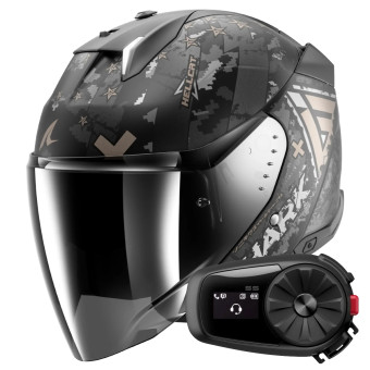 Open Face Shark Skwal i3 Jet Hellcat Mat KUA + Kit Bluetooth 5S Solo