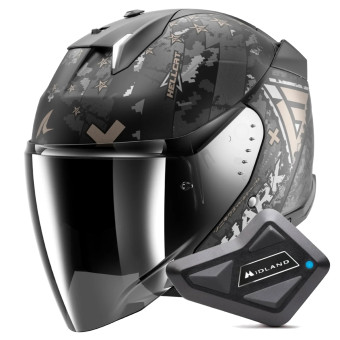 Open Face Shark Skwal i3 Jet Hellcat Mat KUA + Kit Bluetooth BT Mini