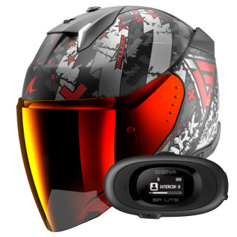 Open Face Shark Skwal i3 Jet Hellcat Mat KUR + Kit bluetooth 5R Lite Solo