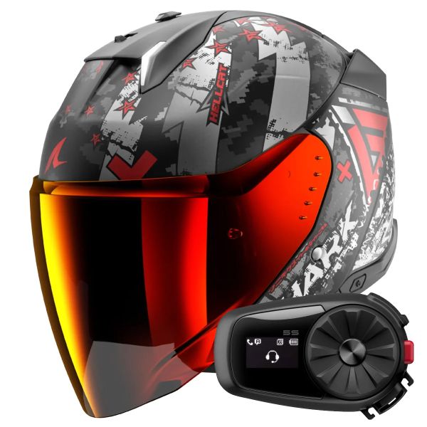 Open Face Shark Skwal i3 Jet Hellcat Mat KUR + Kit Bluetooth 5S Solo