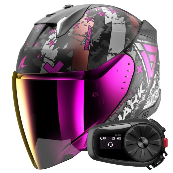 Open Face Shark Skwal i3 Jet Hellcat Mat KUV + Kit Bluetooth 5S Solo