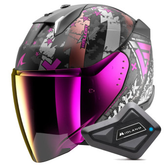 Open Face Shark Skwal i3 Jet Hellcat Mat KUV + Kit Bluetooth BT Mini