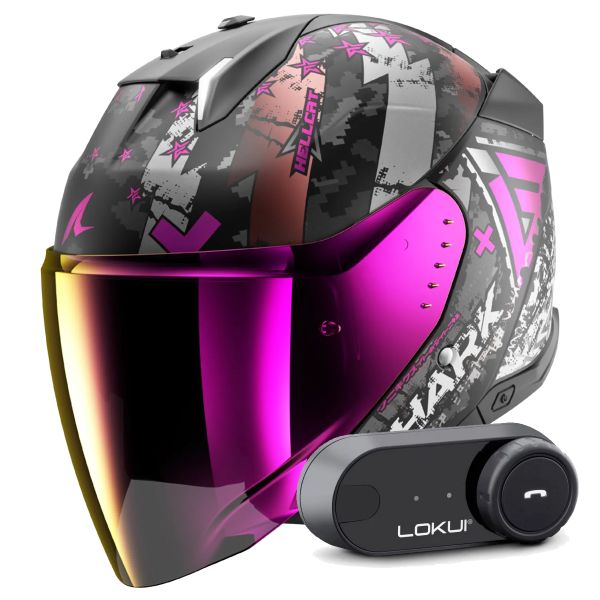 Open Face Shark Skwal i3 Jet Hellcat Mat KUV + Kit Bluetooth Lokui K30