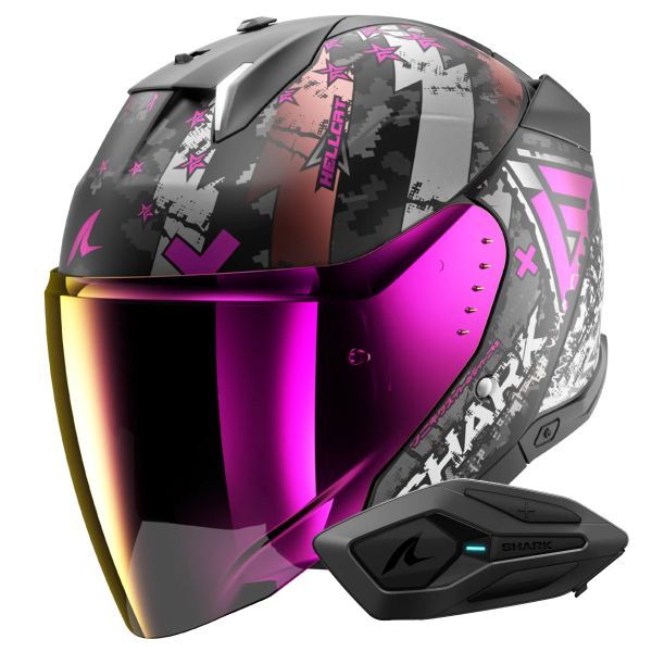 Open Face Shark Skwal i3 Jet Hellcat Mat KUV + Kit Bluetooth Sena for Shark