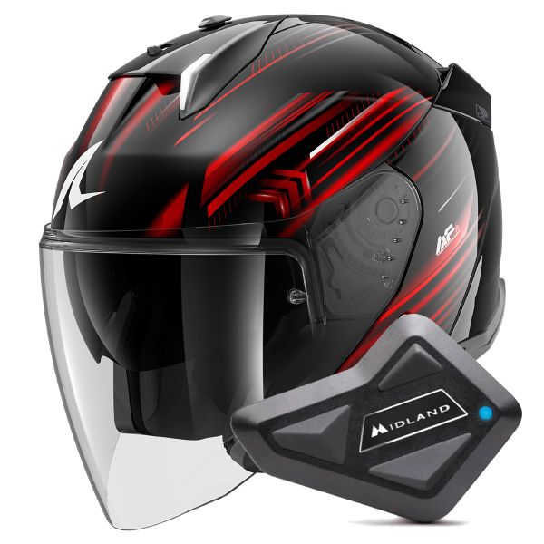 Open Face Shark Skwal i3 Jet Light-Blur KRW + Kit Bluetooth BT Mini Single