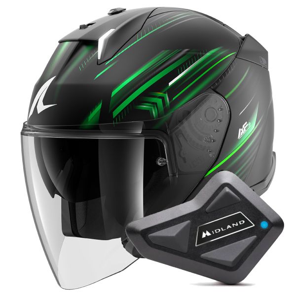 Open Face Shark Skwal i3 Jet Light-Blur Mat KGW + Kit Bluetooth BT Mini Single