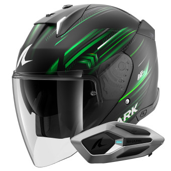 Open Face Shark Skwal i3 Jet Light-Blur Mat KGW + Kit Bluetooth Sena for Mesh Solo
