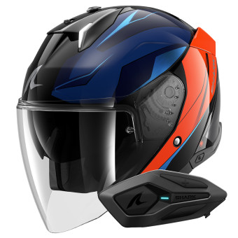 Open Face Shark Skwal i3 Jet Mekarium KUO + Kit Bluetooth Sena for Shark Solo