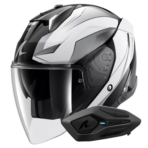 Open Face Shark Skwal i3 Jet Mekarium KUW + Kit Bluetooth Sena for Shark Solo