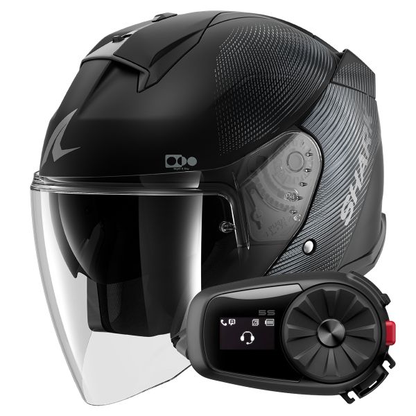 Open Face Shark Skwal i3 Jet SP Lyne Mat KAA + Kit Bluetooth 5S Solo