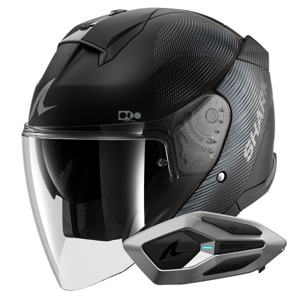 Open Face Shark Skwal i3 Jet SP Lyne Mat KAA + Kit Bluetooth Sena for Mesh Solo