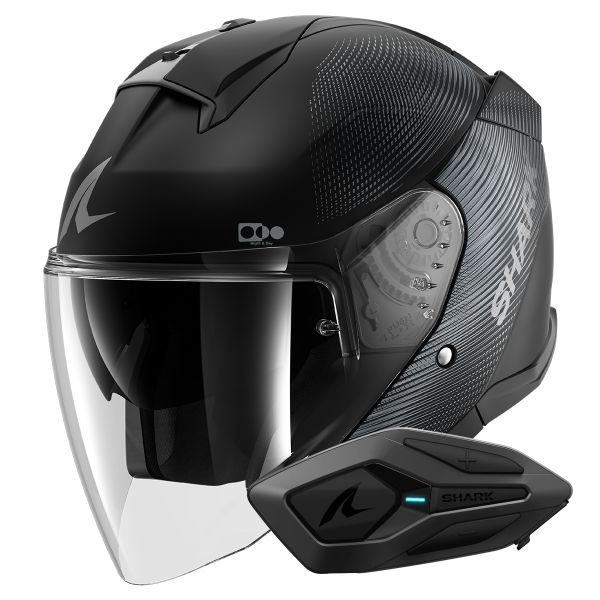 Open Face Shark Skwal i3 Jet SP Lyne Mat KAA + Kit Bluetooth Sena for Shark Solo