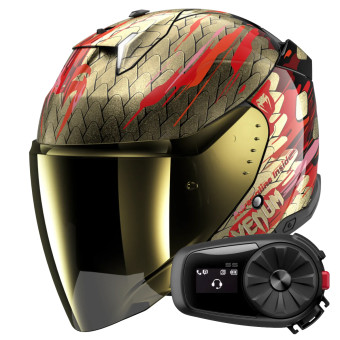 Open Face Shark Skwal i3 Jet Venum KRQ + Kit Bluetooth 5S Solo