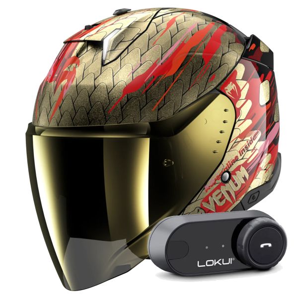 Open Face Shark Skwal i3 Jet Venum KRQ + Kit Bluetooth Lokui K30