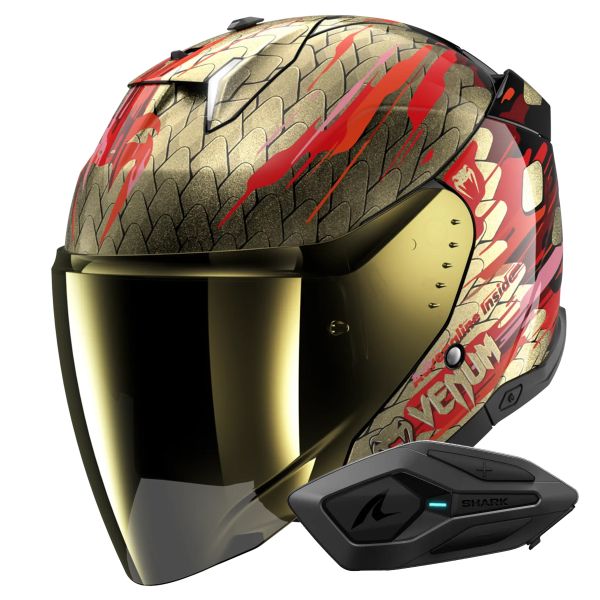 Open Face Shark Skwal i3 Jet Venum KRQ + Kit Bluetooth Sena for Shark