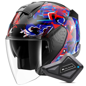Open Face Shark Skwal Jet Pranz KBR + Kit Bluetooth BT Mini