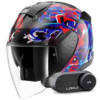 Open Face Shark Skwal Jet Pranz KBR + Kit Bluetooth Lokui K30