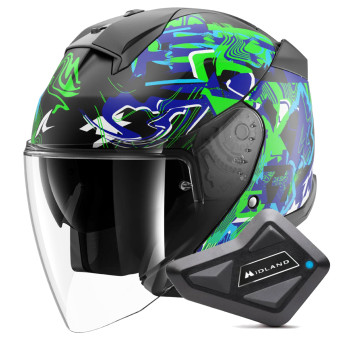 Open Face Shark Skwal Jet Pranz KGB + Kit Bluetooth BT Mini