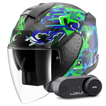 Open Face Shark Skwal Jet Pranz KGB + Kit Bluetooth Lokui K30