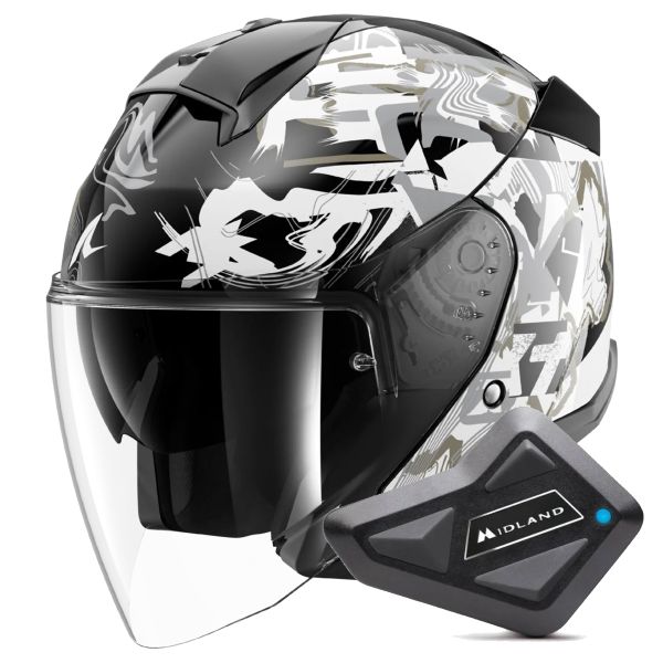 Open Face Shark Skwal Jet Pranz KWQ + Kit Bluetooth BT Mini