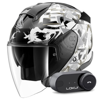 Open Face Shark Skwal Jet Pranz KWQ + Kit Bluetooth Lokui K30