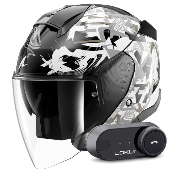 Open Face Shark Skwal Jet Pranz KWQ + Kit Bluetooth Lokui K30