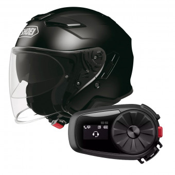 Open Face Shoei J-Cruise II Black + Kit Bluetooth Sena 5S Solo
