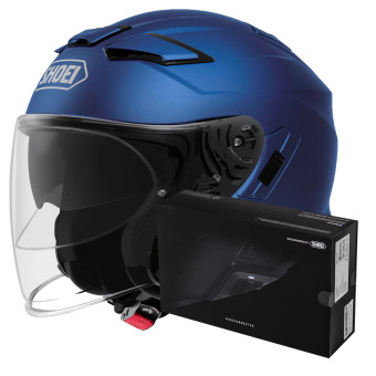 Open Face Shoei J-Cruise II Matt Blue Metalic + Intercom Sena SRL-Mesh