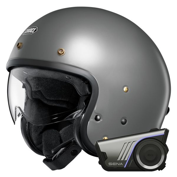 Open Face Shoei J.O2 Basalt Grey + Harman Kardon 60S Bluetooth Kit