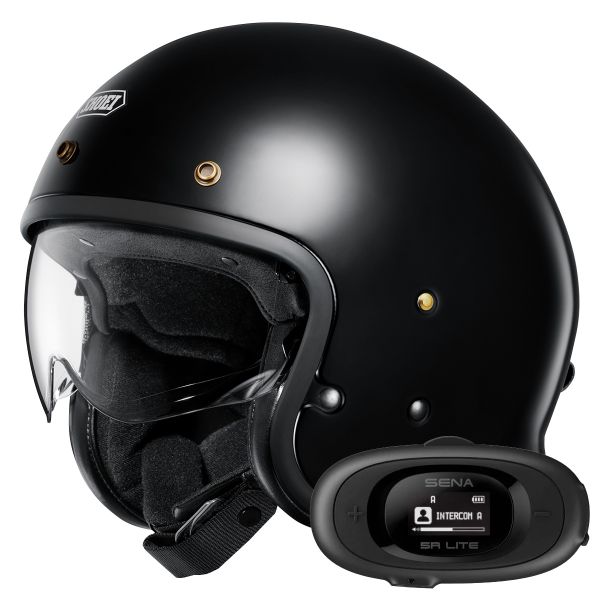 Open Face Shoei J.O2 Black + Bluetooth Kit 5R Lite Solo