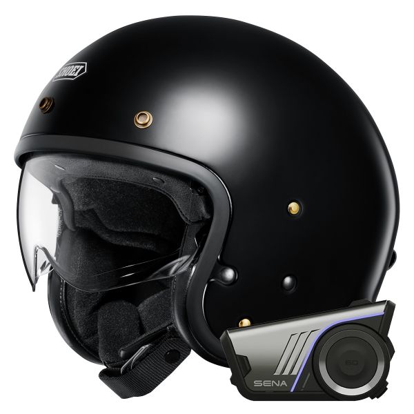 Open Face Shoei J.O2 Black + Harman Kardon 60S Bluetooth Kit