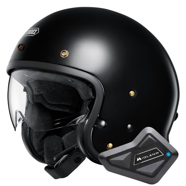 Open Face Shoei J.O2 Black + Bluetooth Kit BT Mini