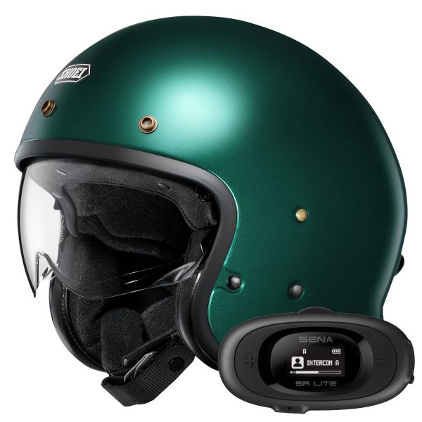 Open Face Shoei J.O2 British Green + Kit bluetooth 5R Lite Solo