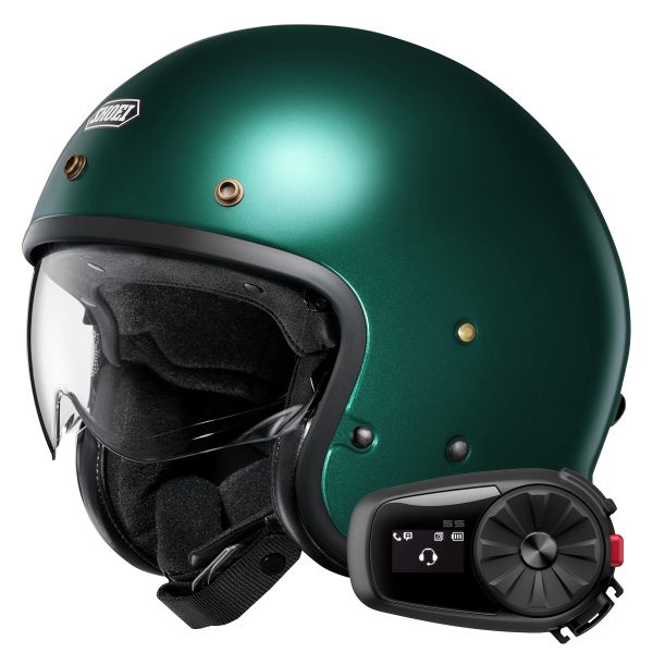Open Face Shoei J.O2 British Green + Kit Bluetooth 5S Solo