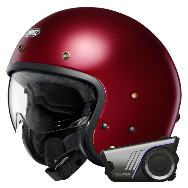 Open Face Shoei J.O2 Garnet Metallic + Harman Kardon 60S Bluetooth Kit