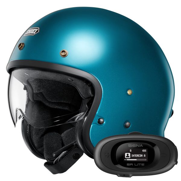 Open Face Shoei J.O2 Laguna Blue + Kit bluetooth 5R Lite Solo