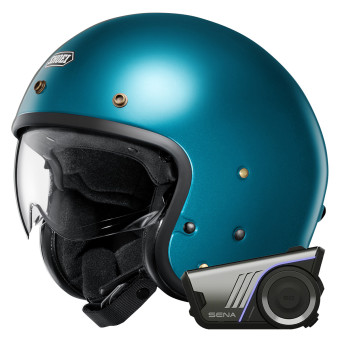 Open Face Shoei J.O2 Laguna Blue + Harman Kardon 60S Bluetooth Kit
