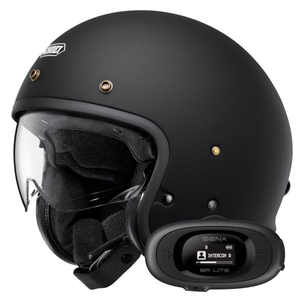 Open Face Shoei J.O2 Matt Black + 5R Lite Solo Bluetooth Kit
