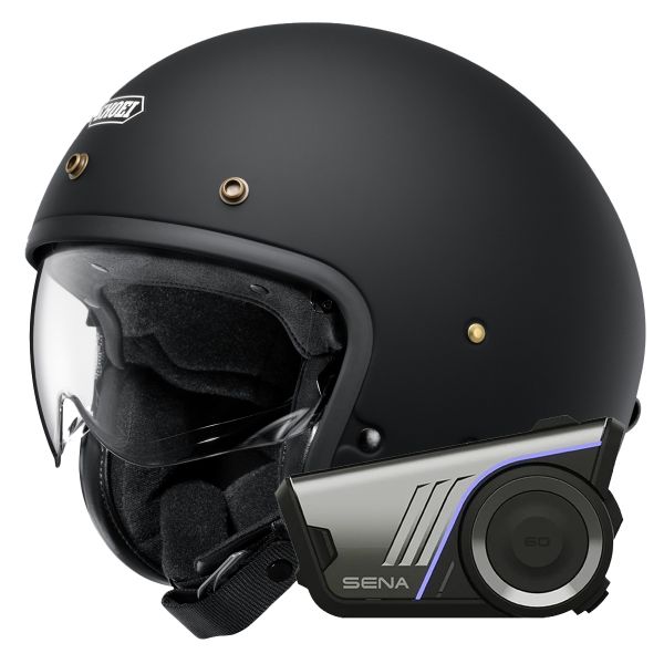 Open Face Shoei J.O2 Matt Black + Harman Kardon 60S Bluetooth Kit