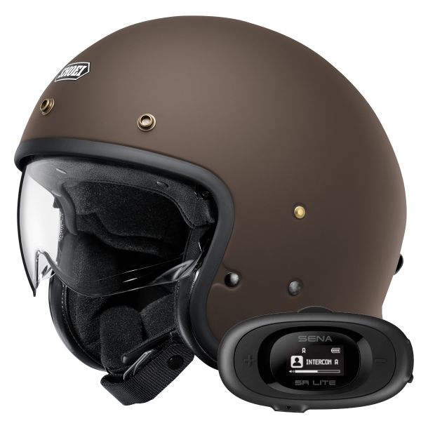 Open Face Shoei J.O2 Matt Brown + 5R Lite Solo Bluetooth Kit