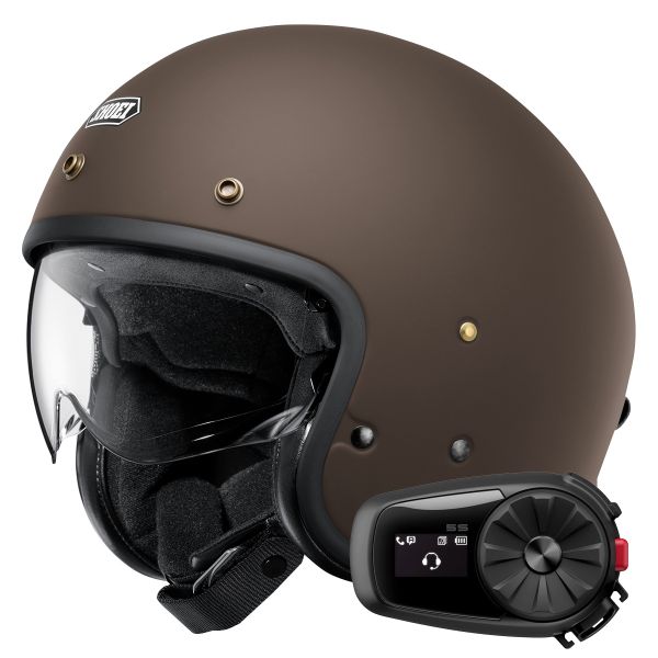 Open Face Shoei J.O2 Matt Brown + Kit Bluetooth 5S Solo