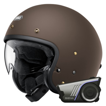 Open Face Shoei J.O2 Matt Brown + Harman Kardon 60S Bluetooth Kit