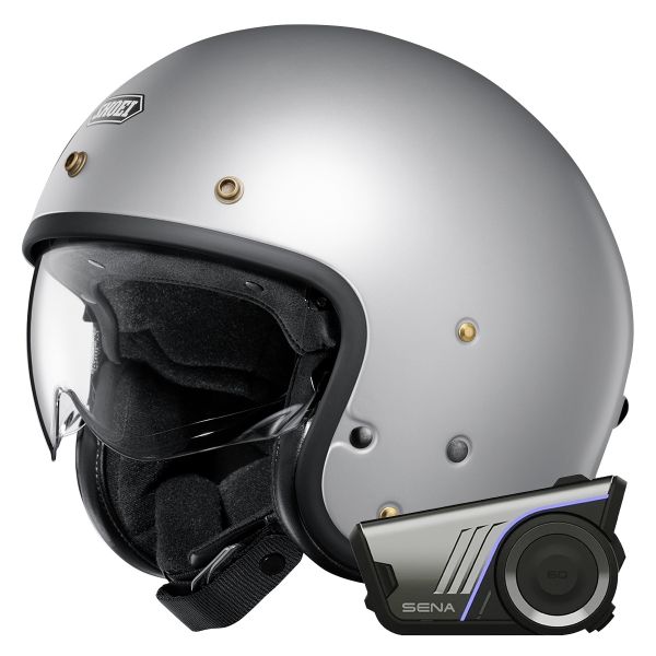 Open Face Shoei J.O2 Matt Light Silver + Harman Kardon 60S Bluetooth Kit