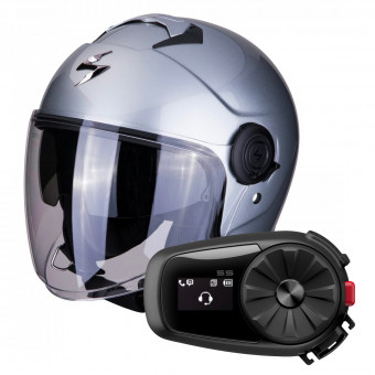 Casque Open Face Scorpion Exo City Silver + Kit Bluetooth Sena 5S Solo Casque Open Face Scorpion Exo City Silver + Kit Bluetooth Sena 5S Solo