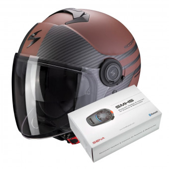 Open Face Scorpion Exo City Moda Brown Matt Black + Kit Bluetooth Sena SMH5 Solo